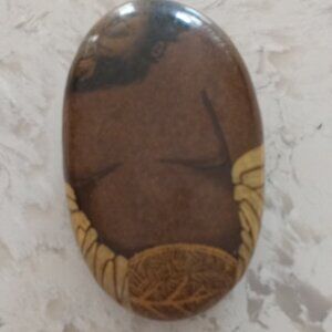 Orginal Hand Painted River Rock Indigenous Work of Stone Art Buffalo & Male Face